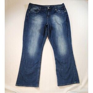 Maurices Womens Jeans 17/18 Curvy Boot Cut Faded Distressed Embroidered Pockets